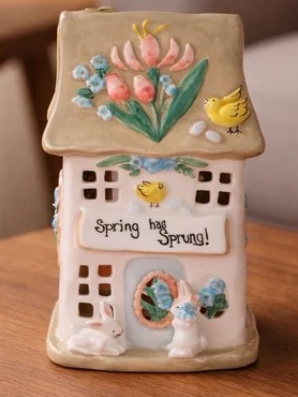 Spring Has Sprung Ceramic Candle House - Pastel Pink & Tan